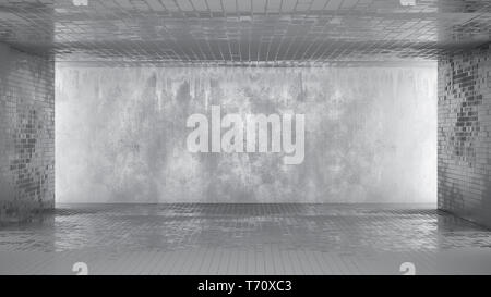 Abstract architettura grunge interno camera in stile loft, stanza vuota con illuminazione rendering 3d. Foto Stock
