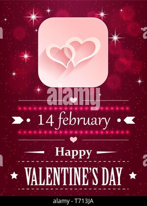 Felice il giorno di San Valentino caratteri tipografici su sfondo rosso. Illustrazione di un giorno di San Valentino Card. Illustrazione Vettoriale