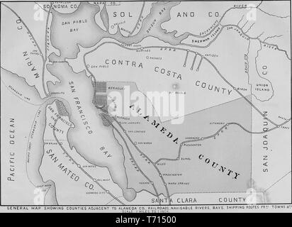 Mappa incisa della contea di Alameda ferrovie e linee di trasporto marittimo, dal libro "Album illustrato della contea di Alameda, California' da Jos Alex Colquhoun, 1893. La cortesia Internet Archive. () Foto Stock