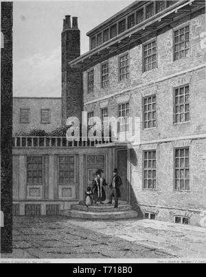 Incisione del Dottor Samuel Johnson's house a Fleet Street a Londra, un scrittore inglese e lessicografo, dal libro "Johnsoniana; o, supplemento a Boswell' da James Boswell, 1836. La cortesia Internet Archive. () Foto Stock