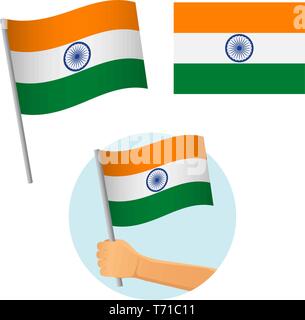 Bandiera dell'India in mano. Sfondo patriottico. Bandiera nazionale dell'India illustrazione vettoriale Illustrazione Vettoriale