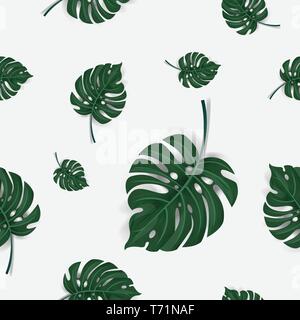 Modello di colore verde foglie di palmo seamless isolati su sfondo bianco , vettore Illustrazione Vettoriale