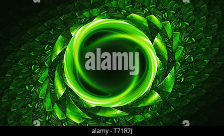 Incandescente verde wormhole artificiale, generato dal computer sfondo astratto, rendering 3D Foto Stock