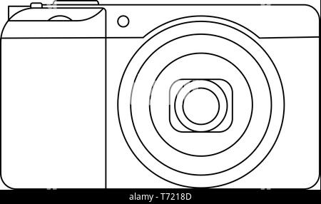 Fotocamera compatta con icona. Contorno. Dettagliata. segno. apsc Illustrazione Vettoriale