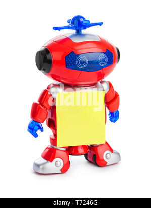 Robot giocattolo con carta bianca Foto Stock