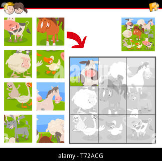 I puzzle con il cartoon gli animali della fattoria Foto Stock