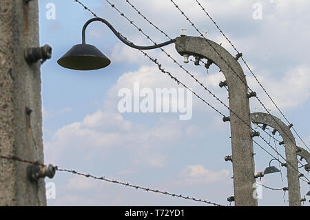 L'ex Nazi-German Auschwitz II Birkenau concentrazione e sterminio Camp a Oswiecim. La marcia annuale è parte del programma educativo. Gli studenti ebrei da tutto il mondo arrivano a Polonia e studiare i resti dell'Olocausto. I partecipanti marzo in silenzio, a tre chilometri da Auschwitz I Auschwitz II Birkenau, il più grande complesso nazista dei campi di concentramento costruito durante la Seconda Guerra Mondiale. Foto Stock