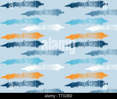Abstract la configurazione di sfondo colore tratto di pennello di colore arancione, bianco, blu. Spazzola di grunge vector disegnati a mano e la relativa icona. Ripetute corse irregolari con la polka dots un Illustrazione Vettoriale