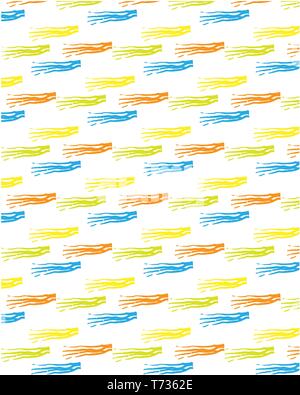 Abstract la configurazione di sfondo colore tratto di pennello giallo arancione blu. Spazzola di grunge vector disegnati a mano e la relativa icona. Ripetute corse irregolari con la polka dots e Illustrazione Vettoriale