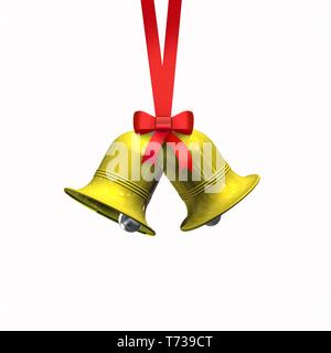 Decorativo fiocco rosso con nastro e golden campane - 3d rendering Foto Stock