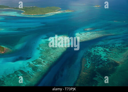 Vista aerea di Tobago Cays, Saint Viincent e Grenadine, dei Caraibi Foto Stock