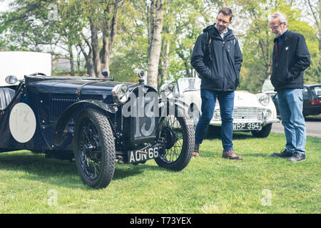 1935 Austin sette sport auto classica a Bicester Heritage Centre 'Drive giorno'. Bicester, Oxfordshire, Inghilterra. Vintage filtro applicato Foto Stock