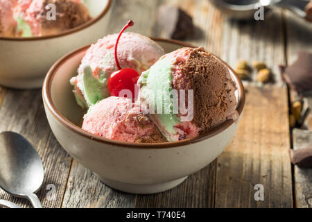 Spumoni dolci gelato con pistacchio ciliegia e cioccolato Foto Stock