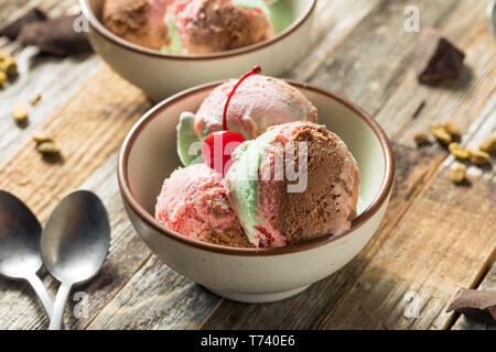 Spumoni dolci gelato con pistacchio ciliegia e cioccolato Foto Stock