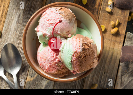 Spumoni dolci gelato con pistacchio ciliegia e cioccolato Foto Stock