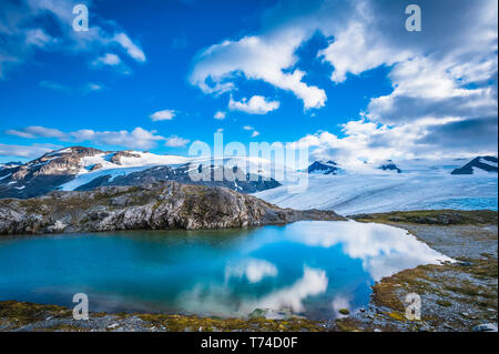 Il Parco nazionale di Kenai Fjords e Exit Glacier su una metà giornata estiva come si vede dall'Harding Icefield Trail nel centro-sud della Alaska Foto Stock