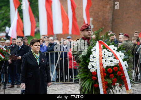 Cracovia in Polonia. 03 Maggio, 2019. Il vice primo ministro della Polonia, Beata Szydlo visto che frequentano le celebrazioni formali durante il giorno di costituzione in Cracovia. Costituzione polacca sulla giornata del 3 maggio 1791, è considerare il mondo secondo più antica costituzione nazionale. Credito: SOPA Immagini limitata/Alamy Live News Foto Stock