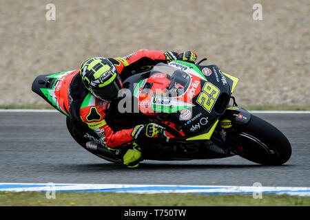 Jerez de la frontera, Spagna. Il 4 maggio 2019, Circuito de Jerez, Jerez de la Frontera, Spagna; MotoGP di Spagna, qualifiche; Andrea Iannone (Aprilia Racing) sessioni di qualifica Credit: Azione Plus immagini di sport/Alamy Live News Foto Stock