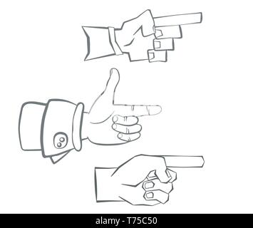 La mano che mostra direzione. e tre tipi di silhouette piatta. illustrazione vettoriale Illustrazione Vettoriale
