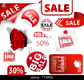 Set di red sconto biglietti, etichette, timbri, adesivi, angoli, tag (vector) Illustrazione Vettoriale