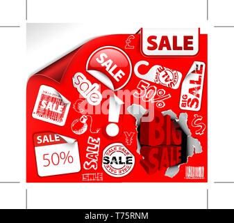 Set di red sconto biglietti, etichette, timbri, adesivi, angoli, tag (vector) Illustrazione Vettoriale