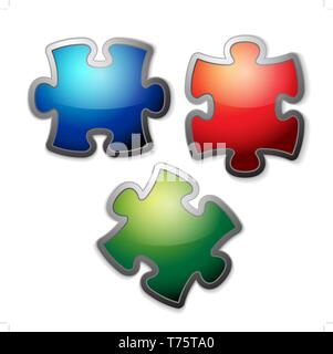 Colorata lucida / puzzle jigsaw impostato con bordi in metallo Illustrazione Vettoriale