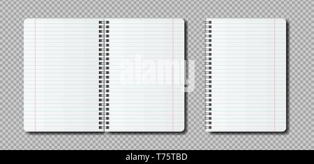 Vector realistico aprire il Blocco note modello. Mockup notebook con linee per l'etichetta. Illustrazione Vettoriale