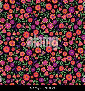 Il dia de los Muertos vettore seamless pattern con calendula fiori. Illustrazione Vettoriale