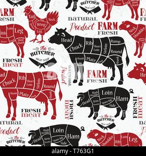 Tagli di carne. Diagrammi per il Butcher Shop. Illustrazione Vettoriale Illustrazione Vettoriale