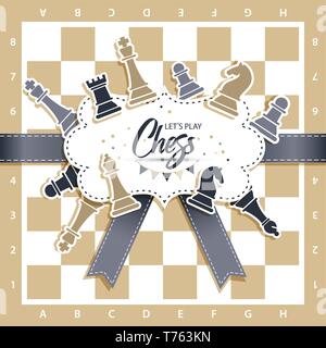 Scacchiera con figure. Illustrazione Vettoriale di scacchi a bordo. Illustrazione Vettoriale
