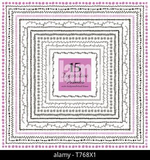 Disegnata a mano cornici decorative set. Illustrazione Vettoriale di telai di carino in stile tribale. Illustrazione Vettoriale