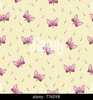 Vettore dolce patten seamless con farfalla insetto rosa su sfondo chiaro per i prodotti tessili Illustrazione Vettoriale