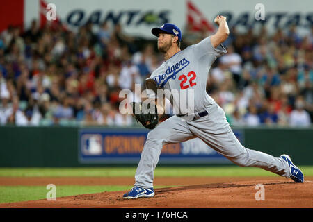 Clayton Kershaw, MLB 2014 Opening Serie Los Angeles Dodgers v Arizona Diamondbacks al Sydney Cricket Ground, 22 marzo 2014. Foto Stock