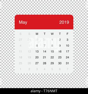 Calendario 2019 può pulire il tavolo minimale semplice design. Griglia di base con sfondo grigio chiaro. La settimana inizia il lunedì. Illustrazione Vettoriale