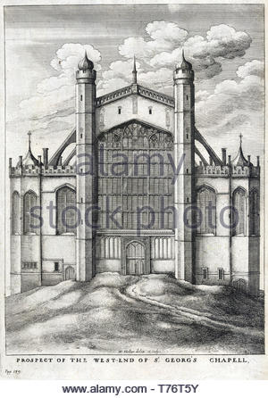 La Cappella di San Giorgio., Castello di Windsor in Inghilterra, attacco da incisore boemo Wenceslaus Hollar da 1600s Foto Stock