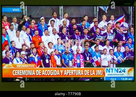 Cartagena Colombia, TV schermo piatto schermo piatto, notizie, Panama World Youth Day 2019 cerimonia di apertura, i visitatori viaggio viaggio turistico t Foto Stock