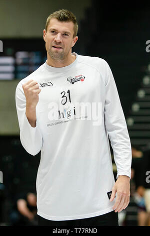 Amburgo, Germania. 04 Maggio, 2019. Basket: Seconda Bundesliga Pro un, Torri di Amburgo - Nürnberger BC, round del campionato, finali, seconde gambe. Norimberga Robert Oehle clenches il pugno. Credito: Frank Molter/dpa/Alamy Live News Foto Stock