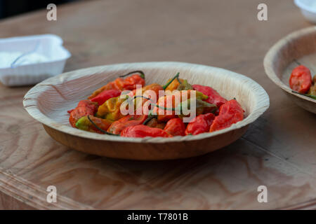 Red Hot Chili naga su un tavolo a Kisama Village,Nagaland,l'India,Asia Foto Stock