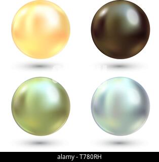 Realistica perle varicolored vector set. Perla Preziosa in forma di sfera. Pearl è di lusso pietra lucida illustrazione Illustrazione Vettoriale