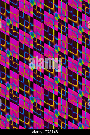 Sfondo astratto, raccolti ad un angolo di viola e nero rombi coperti con cangianti intersecante rombi celle di forma Foto Stock