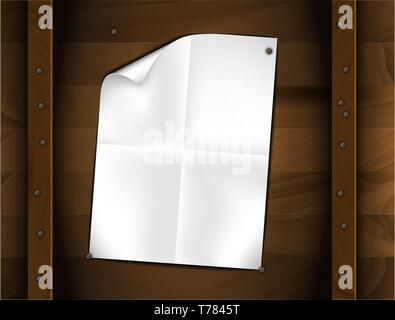 Foglio piegato in carta bianca su un sfondo di legno (illustrazione vettoriale) Illustrazione Vettoriale