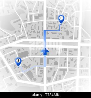 Abstract mappa della città. GPS e navigazione concetto. Itinerario di viaggio. Stampa con la topografia della città. Città quartiere residenziale regime. illustrazione vettoriale Illustrazione Vettoriale
