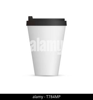 Bianco cappuccio caffè mock up. Boccale vuoto modello con spazio per il logo o testo. Illustrazione di vettore isolato su sfondo bianco Illustrazione Vettoriale