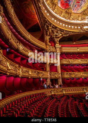 Parigi, Francia, agosto 19,2018: all'interno dell'auditorium dell'Opera Garnier (Francese Opera nazionale). Foto Stock