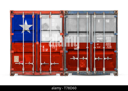 Il concetto del Cile import-export nazionale e la consegna delle merci. Close-up del contenitore con la bandiera nazionale del Cile su bianco backgr isolato Foto Stock