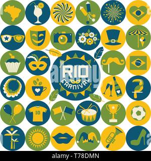 Vettore luminoso icone di carnevale. Le icone a colori in cirlles. Illustrazione Vettoriale