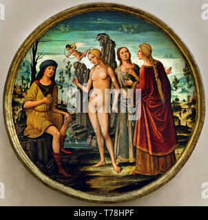 La sentenza di Parigi, 1500 da Girolamo DI BENVENUTO 1470 - 1524 Italiano, Italia, (Euripide e Apollodoro) greco, mitologia. Foto Stock