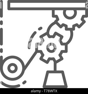 Meccanismo di sollevamento, la linea di lavoro, gru industriali icona linea. Illustrazione Vettoriale