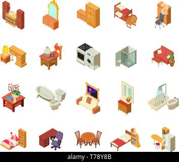 Appartamento set di icone, stile isometrico Illustrazione Vettoriale