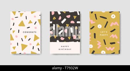 Moderno e giocoso greeting card templates con mano sagome disegnate in verde, rosa, marrone e crema. Carino coriandoli pattern brochure, volantini, newsletter Illustrazione Vettoriale